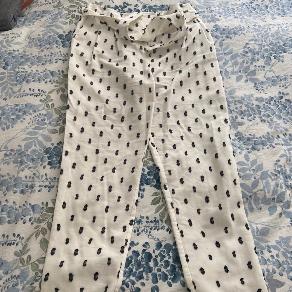 Sezane White and Black Cigarette Trousers